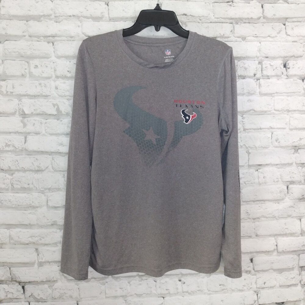 NFL T Shirt Boys Youth XL 18-20 Gray Houston Texans Football Long Sleeve Crew